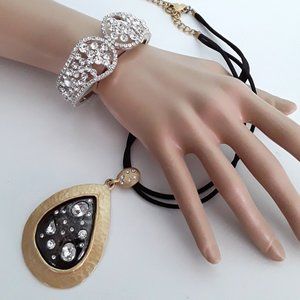 Chicos Necklace and Rhinestone Clamper Bracelet